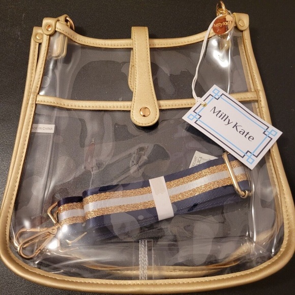 MILLY KATE • Clear Crossbody Bag Game Day Concert Stadium Navy Gold Carryall - Picture 5 of 5